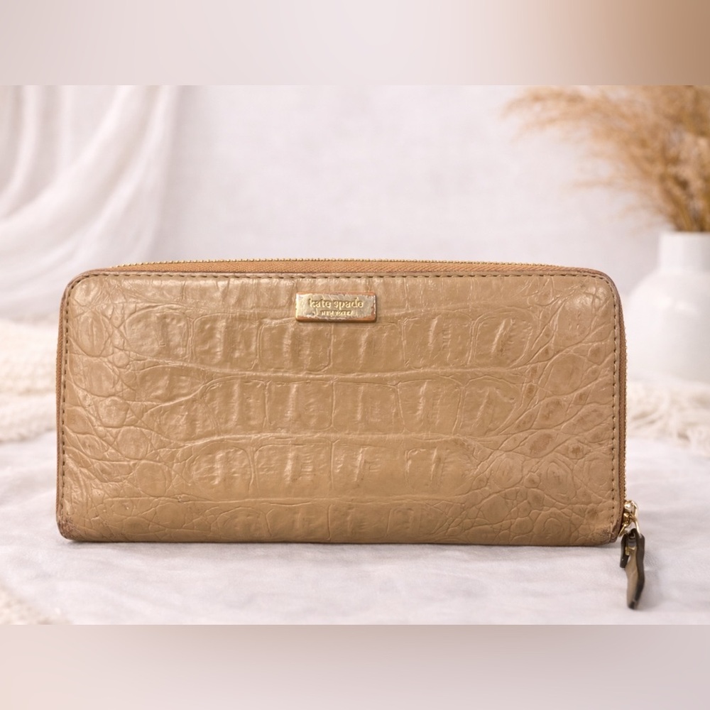 Kate Spade Croc-Embossed Tan Wallet